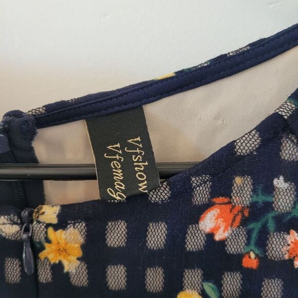 Navy Floral Grid Sheath Pencil Dress Office Career Professional Church Twee XXL - Picture 9 of 12